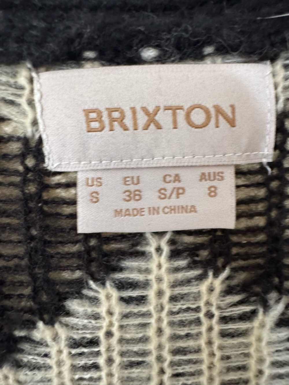 Brixton Black Cream Argyle Cardigan Sweater Button Front Cozy S - Picture 3 of 7